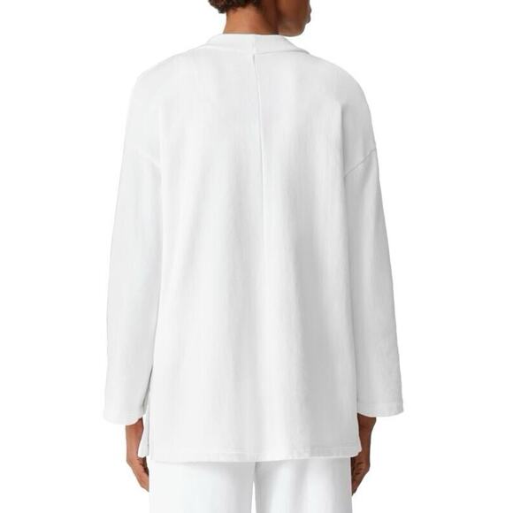 Eileen Fisher White Organic Cotton Open Front Pockets Boxy Jacket Cardigan XS - Picture 9 of 11